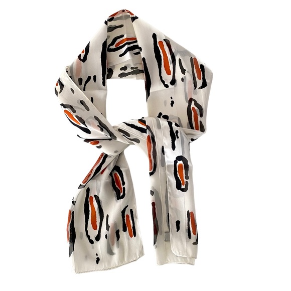 Elaine Gold for Collection XIIX Vintage Scarf White Rust Black Geometric Print - Picture 1 of 8